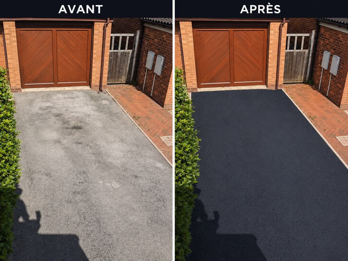 Allée de maison en enrobé, avant et après rénovation