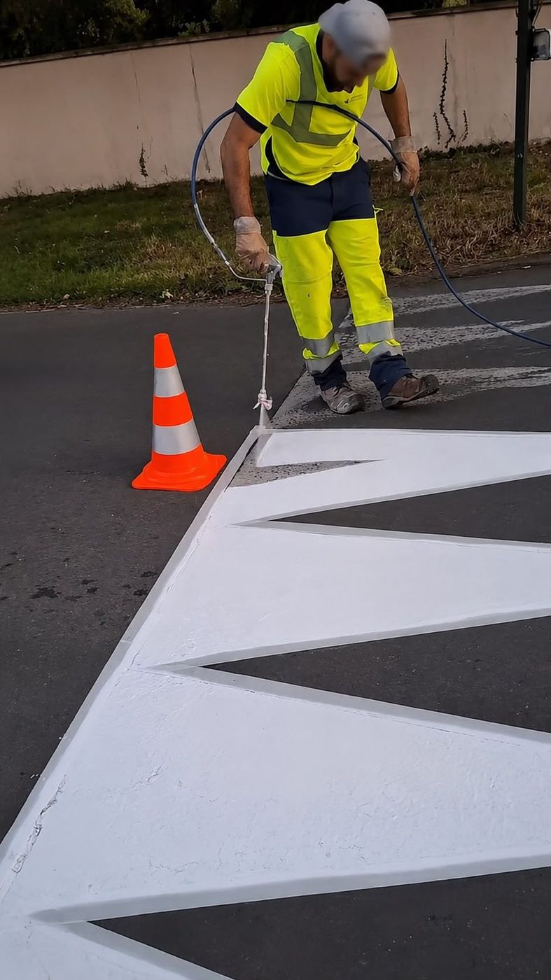 Application d’un marquage au sol à la lance