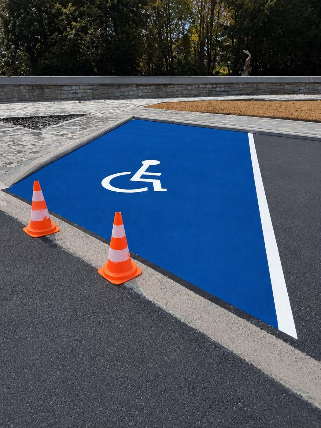 Place de stationnement PMR en résine bleue