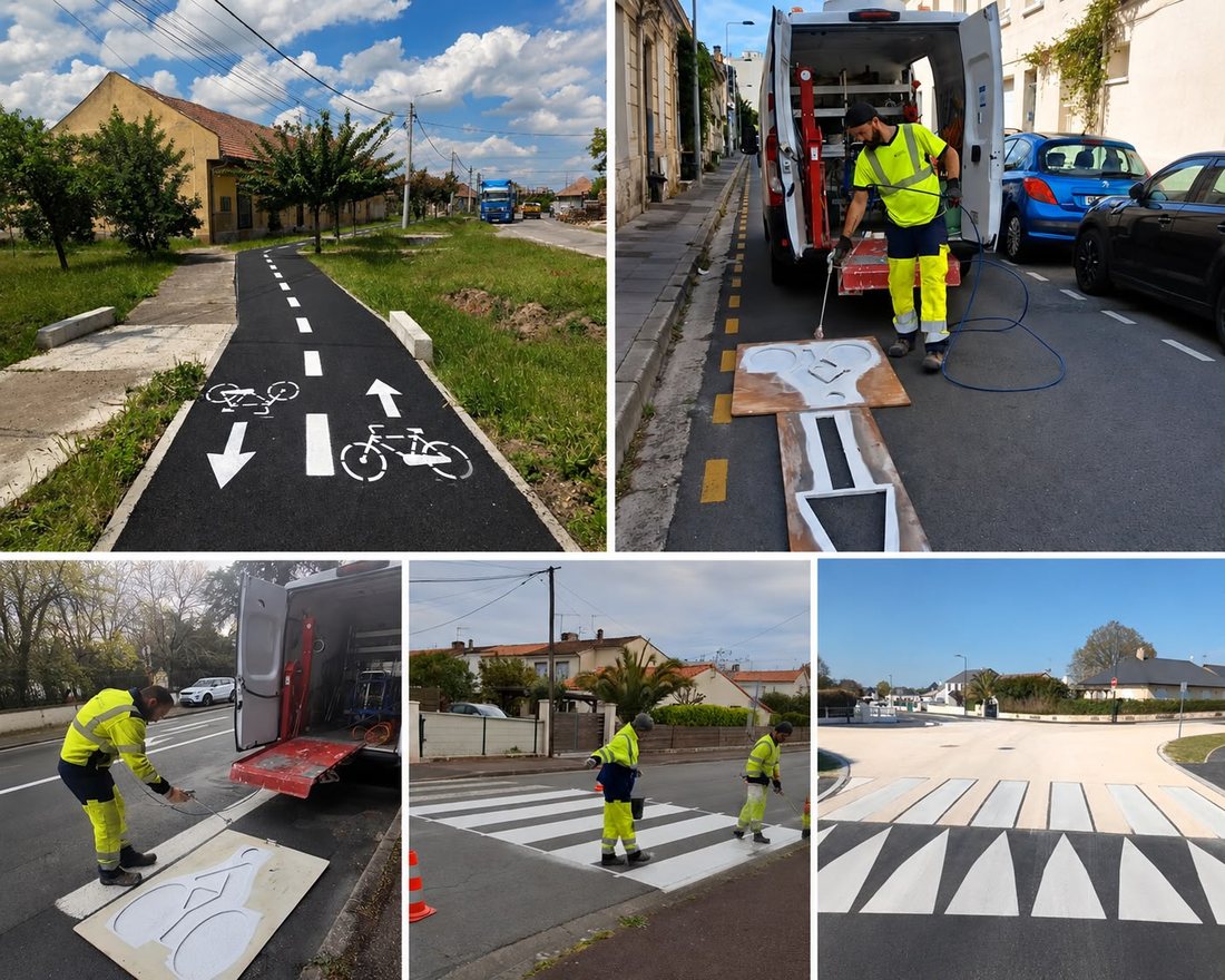 Panneaux et balisage de chantier installés en bord de route